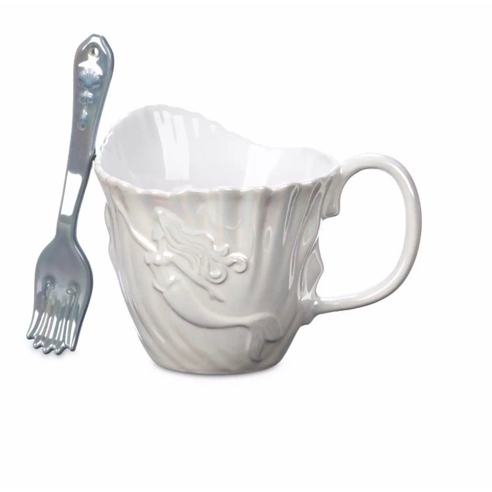 Disney Ariel Little Mermaid white mug with spoon NEW